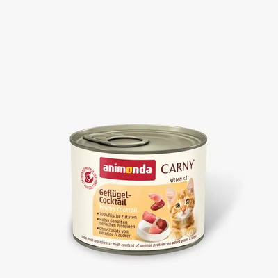 animonda CARNY Geflügel-Cocktail Kitten <1, 100 % tuoreita ainesosia, korkea eläinproteiinipitoisuus, ilman lisättyä viljaa ja sokeria. animonda CARNY Geflügel-Cocktail Kitten <1, 100 % tuoreita ainesosia, korkea eläinproteiinipitoisuus, ilman lisättyä viljaa ja sokeria.