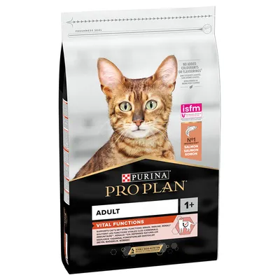 Purina Pro Plan Adult 1+ cibo per gatti con salmone, supporta le funzioni vitali. Senza coloranti o aromi artificiali. Certificato ISFM.