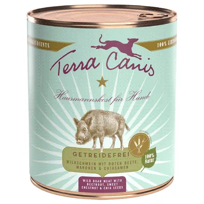 Terra Canis házikoszt kutyáknak, gabonamentes. Vaddisznó céklával, gesztenyével és chia maggal. 100% természetes.
