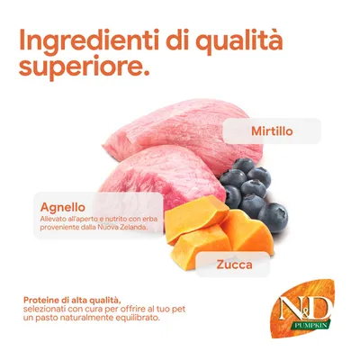 Componenti: agnello della Nuova Zelanda, zucca, mirtilli. Proteine di alta qualità, selezionate con cura per un pasto equilibrato. Marca: N&D Pumpkin. Componenti: agnello della Nuova Zelanda, zucca, mirtilli. Proteine di alta qualità, selezionate con cura per un pasto equilibrato. Marca: N&D Pumpkin.