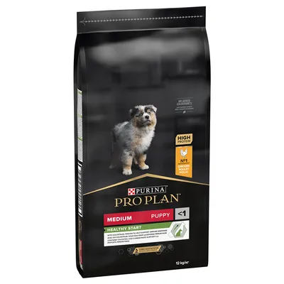 Purina Pro Plan Medium Puppy, protein ridicat cu pui, Healthy Start pentru căței sub 1 an, 12 kg. Fără coloranți adăugați.