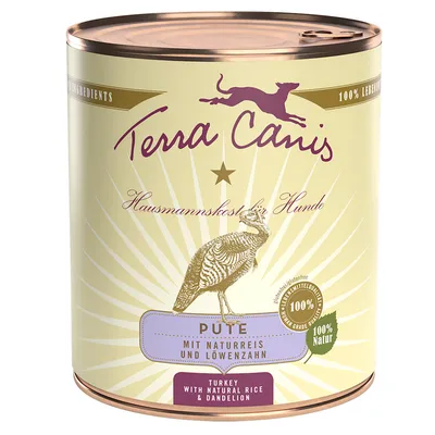 Terra Canis kotiruoka koirille, kalkkuna luonnonriisillä ja voikukalla, 100% luonnollinen, elintarvikelaatu, gluteeniton.