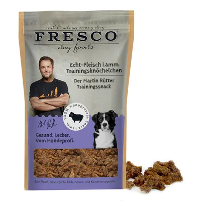 FRESCO dog foods Echt-Fleisch лакомства для дрессировки с ягненком. Der Martin Rütter Trainingssnack. 100% монопротеин из ягненка, без красителей, ароматизаторов и консервантов.