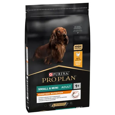 Purina Pro Plan Small & Mini Adult 1+, Everyday Nutrition, ingredient principal pui, fără coloranți, conținut ridicat de proteine. Susține îngrijirea zilnică a sănătății.