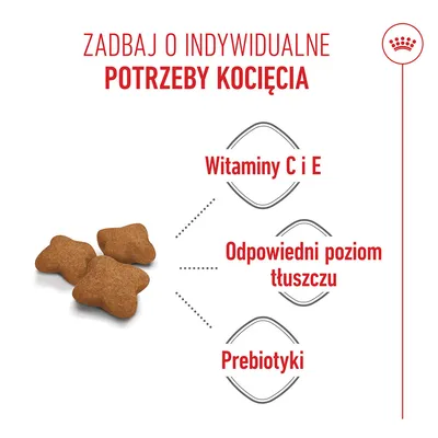 Kawałki karmy dla kotów z informacjami: witaminy C i E, odpowiedni poziom tłuszczu, prebiotyki. Tekst po polsku dotyczący indywidualnych potrzeb kociąt. Kawałki karmy dla kotów z informacjami: witaminy C i E, odpowiedni poziom tłuszczu, prebiotyki. Tekst po polsku dotyczący indywidualnych potrzeb kociąt.