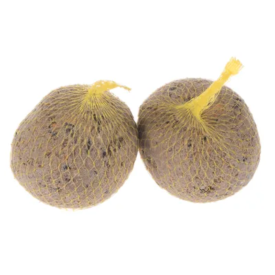 Δύο στρογγυλές μπάλες σε κίτρινο δίχτυ, με ορατά σκούρα και ανοιχτόχρωμα κομμάτια στο εσωτερικό. Δεν εμφανίζονται μάρκα ή άλλα διακριτικά στοιχεία.