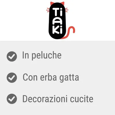 Tiaki. In peluche, con erba gatta, decorazioni cucite. Tiaki. In peluche, con erba gatta, decorazioni cucite.