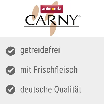 animonda CARNY, getreidefrei, mit Frischfleisch, deutsche Qualität (texte en allemand)