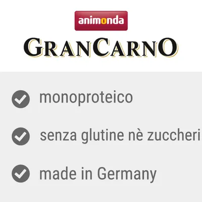 animonda GranCarno, monoproteico, senza glutine né zuccheri, made in Germany