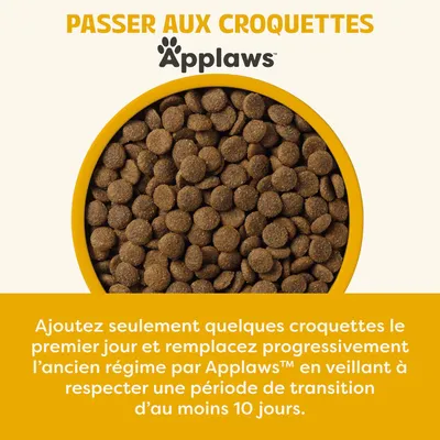 Applaws Croquettes pour chat. Recommandation de transition : le premier jour, ajouter quelques croquettes, remplacer progressivement, respecter un temps de transition d'au moins 10 jours. Applaws Croquettes pour chat. Recommandation de transition : le premier jour, ajouter quelques croquettes, remplacer progressivement, respecter un temps de transition d'au moins 10 jours.