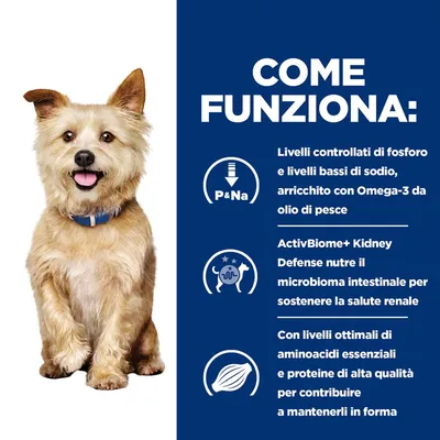 COME FUNZIONA: Livelli controllati di fosforo e sodio, arricchito con Omega-3 da olio di pesce. ActivBiome+ Kidney Defense nutre il microbioma intestinale. Livelli ottimali di aminoacidi essenziali.