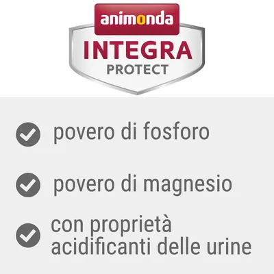 animonda INTEGRA PROTECT: povero di fosforo, povero di magnesio, con proprietà acidificanti delle urine