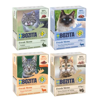 Lot Mixte Bozita Tetra Bouchées pour chat 48 x 370 g - lot mixte 1 en sauce : poulet & dinde, lapin, renne, agneau
