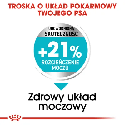 Troska o układ pokarmowy twojego psa. Udowodniona skuteczność: +21% rozcieńczenie moczu. Zdrowy układ moczowy.