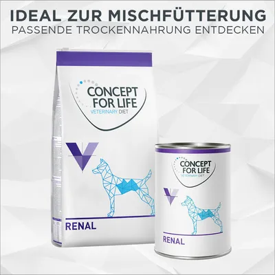 Concept for Life Veterinary Diet Renal. Ideal zur Mischfütterung, passende Trocken- und Nassnahrung entdecken.
