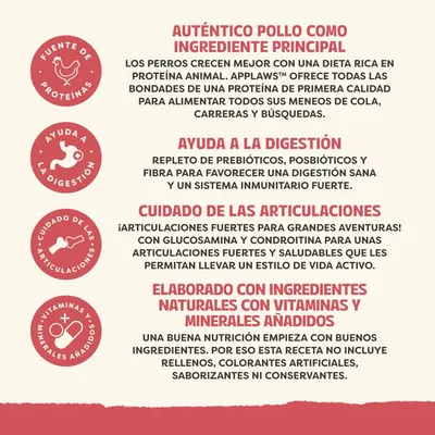 Pollo auténtico como ingrediente principal, favorece la digestión y las articulaciones, ingredientes naturales con vitaminas y minerales añadidos, sin aditivos artificiales ni conservantes. Pollo auténtico como ingrediente principal, favorece la digestión y las articulaciones, ingredientes naturales con vitaminas y minerales añadidos, sin aditivos artificiales ni conservantes.