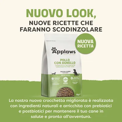 Applaws Pollo con Agnello, nuova ricetta. Crocchette complete ed equilibrate per cani con componenti naturali, prebiotici e postbiotici. Confezione da 4, kg. Applaws Pollo con Agnello, nuova ricetta. Crocchette complete ed equilibrate per cani con componenti naturali, prebiotici e postbiotici. Confezione da 4, kg.