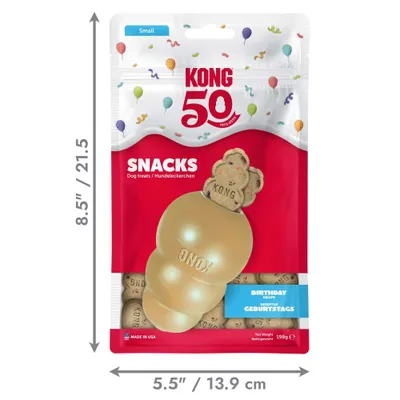 KONG 50 Snacks Hundegodbidder, Fødselsdagsopskrift, 198 g, Mål: 21,5 cm høj, 13,9 cm bred, Fremstillet i USA KONG 50 Snacks Hundegodbidder, Fødselsdagsopskrift, 198 g, Mål: 21,5 cm høj, 13,9 cm bred, Fremstillet i USA