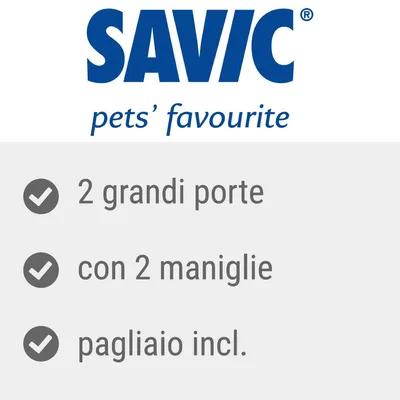 SAVIC pets' favourite. 2 grandi porte, con 2 maniglie, pagliaio incl.
