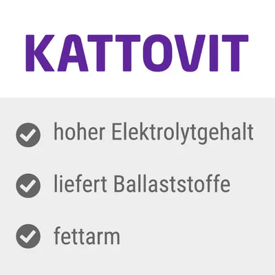 Kattovit. Hoher Elektrolytgehalt, liefert Ballaststoffe, fettarm.