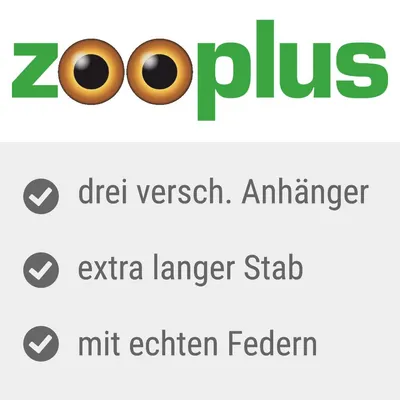 zooplus. Drei verschiedene Anhänger, extra langer Stab, mit echten Federn.