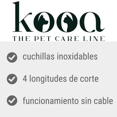 kooa THE PET CARE LINE. Cuchillas inoxidables, 4 longitudes de corte, funcionamiento sin cable. kooa THE PET CARE LINE. Cuchillas inoxidables, 4 longitudes de corte, funcionamiento sin cable.