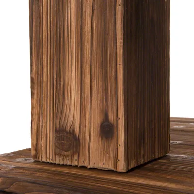 Holzstruktur mit sichtbarer Maserung und brauner Farbgebung, geeignet für Möbel oder Zubehör aus Holz.