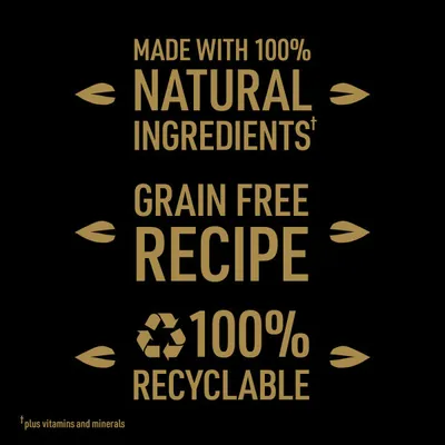 Made with 100% natural ingredients plus vitamins and minerals, grain free recipe, 100% recyclable packaging.
