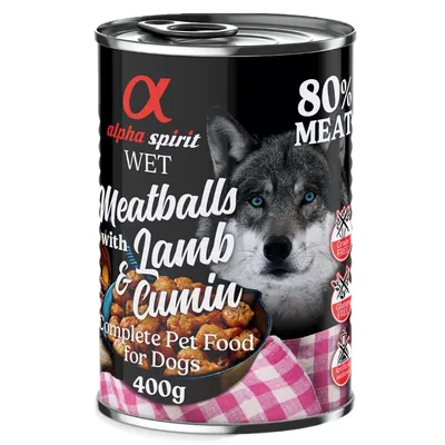 4 + 2 gratis! 6 x 400 g Alpha Spirit Dog Kjøttboller