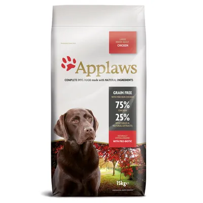 Applaws Large Breed Adult Chicken, 15 kg. Grain free, 75% chicken, 25% verdure ed estratti naturali. Naturalmente ipoallergenico con probiotico.