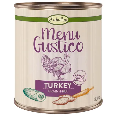 Lukullus Menu Gustico, turkey, grain-free, human-grade ingredients, 800g can.