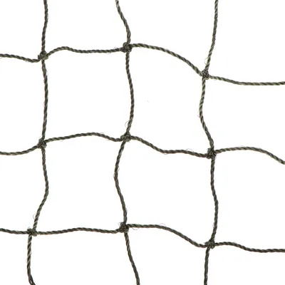 Nahaufnahme eines stabilen, grün-schwarzen Netzgewebes mit quadratischen Maschen. Material: gedrehtes Seil.