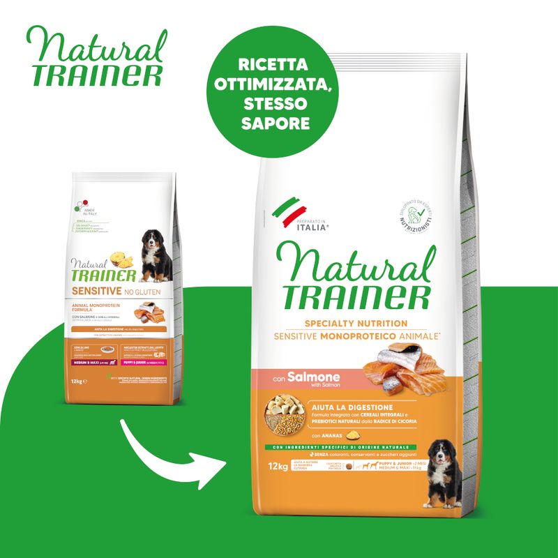 Natural Trainer Sensitive Puppy & Junior Medium & Maxi con Salmone Crocchette cane