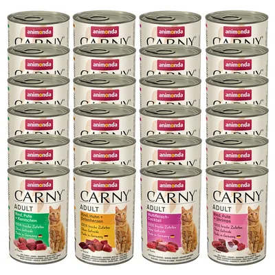 Animonda Carny Adult Katzenfutter, verschiedene Sorten: Rind, Pute & Kaninchen, Rind, Huhn & Entenherzen, Multifleisch-Cocktail, Rind, Pute & Shrimps. Ohne Getreide, 100% frische Zutaten.