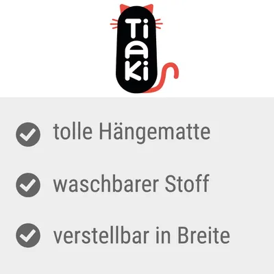 Tiaki. tolle Hängematte, waschbarer Stoff, verstellbar in Breite (text în limba germană, nu este tradus)