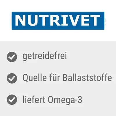 Nutrivet. Getreidefrei, Quelle für Ballaststoffe, liefert Omega-3.