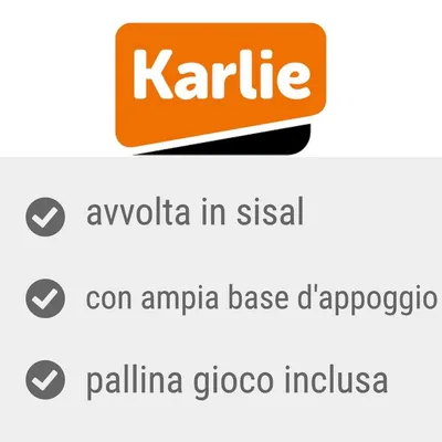 Karlie; avvolta in sisal, con ampia base d'appoggio, pallina gioco inclusa