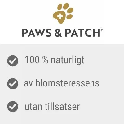 PAWS & PATCH. 100 % naturligt, av blomsteressens, utan tillsatser. PAWS & PATCH. 100 % naturligt, av blomsteressens, utan tillsatser.