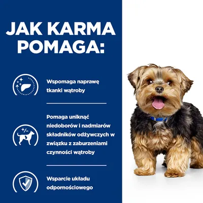 Jak karma pomaga: wspomaga naprawę tkanki wątroby, pomaga uniknąć niedoborów i nadmiarów składników odżywczych przy zaburzeniach czynności wątroby, wsparcie układu odpornościowego.