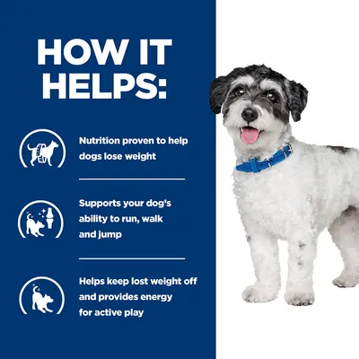 How it helps: Nutrition proven to help dogs lose weight, supports your dog's ability to run, walk and jump, helps keep lost weight off and provides energy for active play.