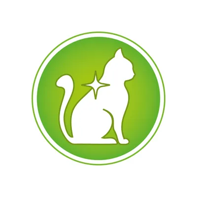 Symbol einer Katze mit einem glänzenden Stern auf dem Rücken, dargestellt in einem grünen Kreis.