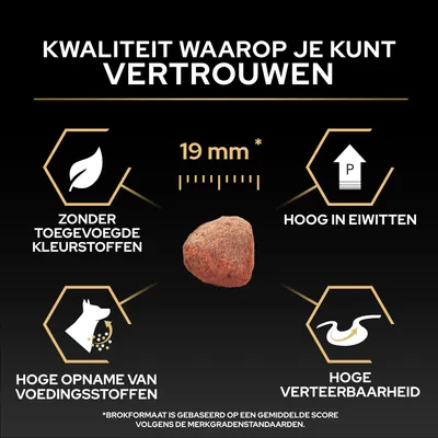 Kroket met een diameter van 19 mm, zonder toegevoegde kleurstoffen, hoog eiwitgehalte, hoge opname van voedingsstoffen en hoge verteerbaarheid. Kwaliteit waarop u kunt vertrouwen.
