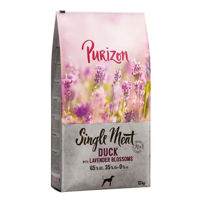 Purizon Single Meat Duck mit Lavendelblüten, 65% Fleischanteil, 35% Gemüse, 0% Getreide, 12kg Packung.