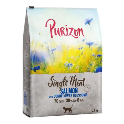 Purizon Single Meat Trockenfutter für Hunde, Sorte Lachs mit Kornblumen, 70% tierische Zutaten, 30% Gemüse und Obst, 0% Getreide, Packungsgröße 2,5 kg.