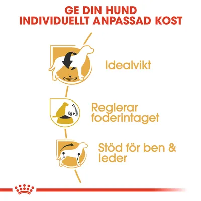 Ge din hund individuellt anpassad kost. Idealvikt. Reglerar foderintaget. Stöd för ben & leder.