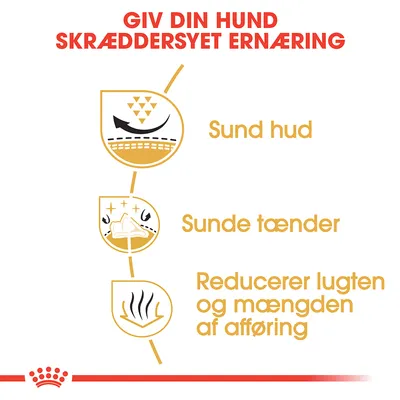 GIV DIN HUND SKRÆDDERSYET ERNÆRING. Sund hud. Sunde tænder. Reducerer lugten og mængden af afføring.