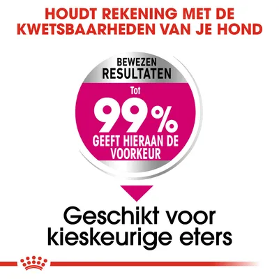 Houdt rekening met de kwetsbaarheden van je hond. Bewezen resultaten: tot 99% geeft hieraan de voorkeur. Geschikt voor kieskeurige eters.