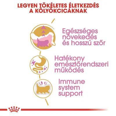 Legyen tökéletes életkezdés a kölyökkcicáknak. Egészséges növekedés és hosszú szőr, hatékony emésztőrendszeri működés, immune system support.