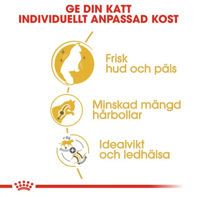 Ge din katt individuellt anpassad kost. Frisk hud och päls. Minskad mängd hårbollar. Idealvikt och ledhälsa. Ge din katt individuellt anpassad kost. Frisk hud och päls. Minskad mängd hårbollar. Idealvikt och ledhälsa.