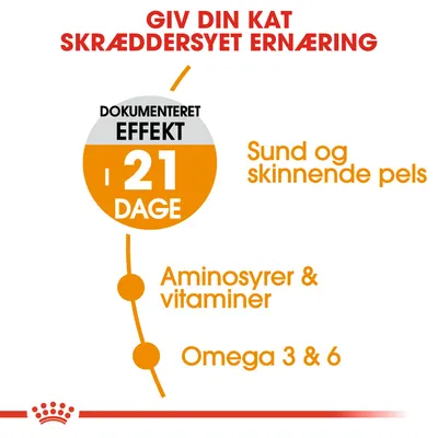 Giv din kat skræddersyet ernæring. Dokumenteret effekt i 21 dage. Sund og skinnende pels. Aminosyrer & vitaminer. Omega 3 & 6.